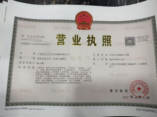 上海金山注冊(cè)文化傳媒公司資料和流程